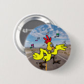 Badge Rond 5 Cm Poulet traversant la route (Devant & derrière)