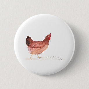 Badge Rond 5 Cm Poulets d'aquarelle animaux de ferme oiseaux vinta
