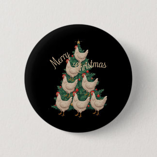 Badge Rond 5 Cm Poulets de Noël Arbre drôle Poulets de Noël Arbre