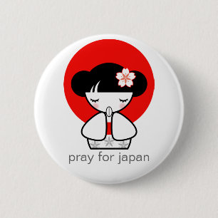 Badge Rond 5 Cm Poupée Kokeshi pour prier pour le Japon