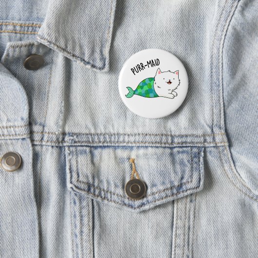 Badge Rond 5 Cm Poupée Maid Funny Kitty Chat Sirène Pun (En situation)