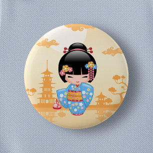 Badge Rond 5 Cm Poupée Maiko Kokeshi - Cute Japonaise Geisha Girl