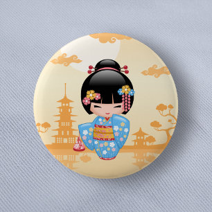 Badge Rond 5 Cm Poupée Maiko Kokeshi - Cute Japonaise Geisha Girl