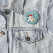 Badge Rond 5 Cm Poupée monstre de neige de Noël avec chapeau de Pè (En situation)
