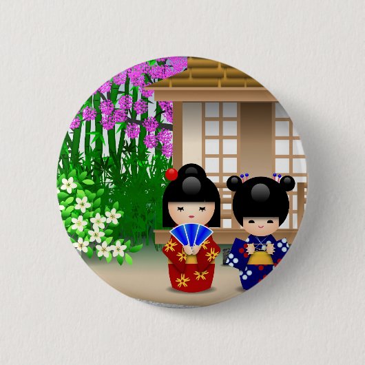 Badge Rond 5 Cm Poupées et salon de thé de Kokeshi (Devant)