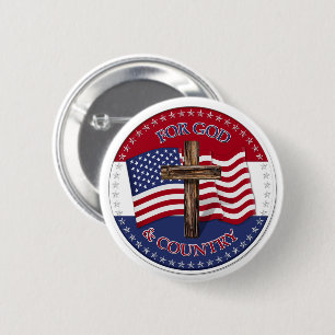 Badge Rond 5 Cm Pour Dieu et pays - Croix avec 50 étoiles Drapeau