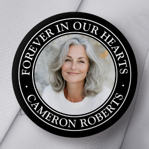 Badge Rond 5 Cm Pour toujours dans nos cœurs photo de deuil à bord