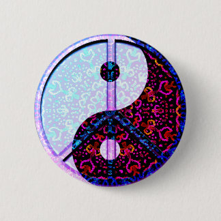 Badge Rond 5 Cm Pourpre de mandala de Yin Yang avec le symbole de