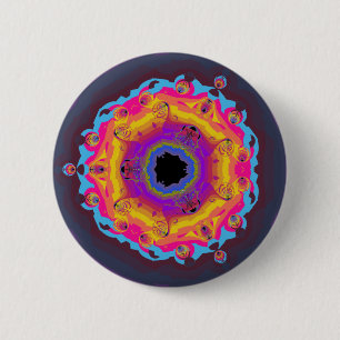 Badge Rond 5 Cm Pourpre de rose de jaune de mandala de fractale de