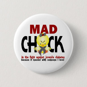 Badge Rond 5 Cm Poussin fou dans le diabète de type 1 de combat