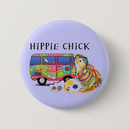 Badge Rond 5 Cm Poussin hippie (Devant)