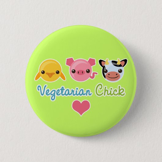 Badge Rond 5 Cm Poussin végétarien (Devant)