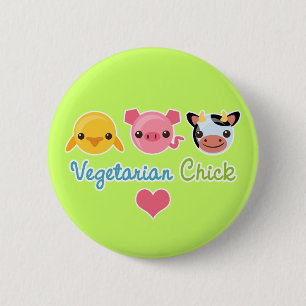 Badge Rond 5 Cm Poussin végétarien