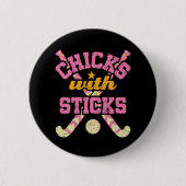 Badge Rond 5 Cm Poussins avec bâtons Field Hockey Femmes (Devant)