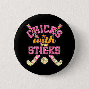 Badge Rond 5 Cm Poussins avec bâtons Field Hockey Femmes