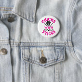 Badge Rond 5 Cm Poussins avec bâtons Hockey Femmes Filles (En situation)