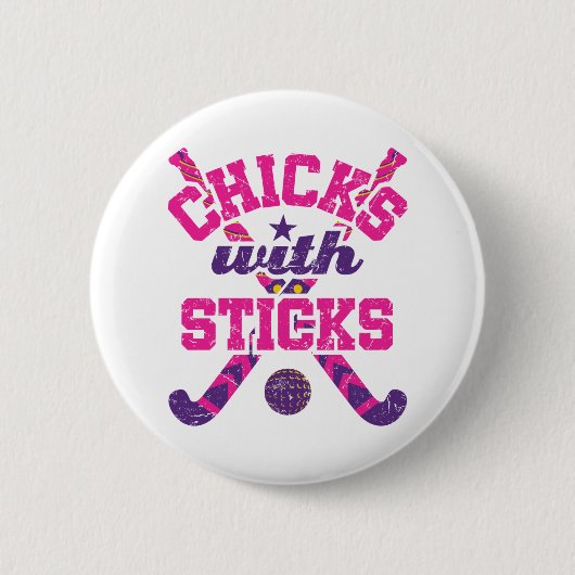 Badge Rond 5 Cm Poussins de hockey sur gazon avec bâtons (Devant)