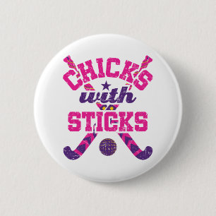 Badge Rond 5 Cm Poussins de hockey sur gazon avec bâtons