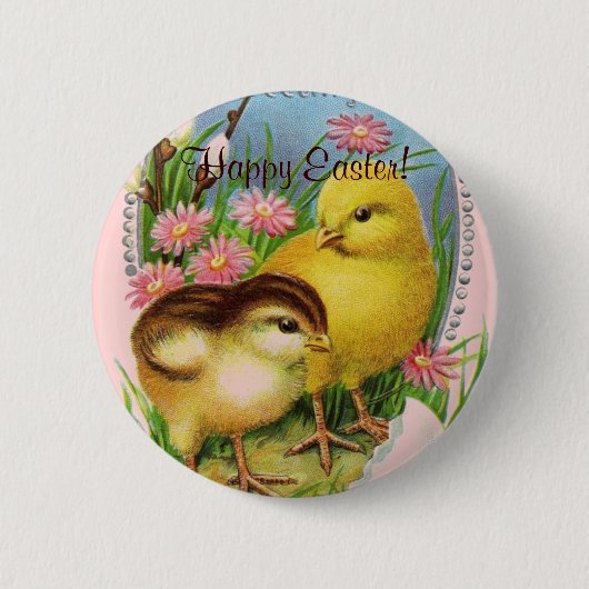 Badge Rond 5 Cm Poussins de Pâques - Joyeux Pâques ! Pince (Devant)
