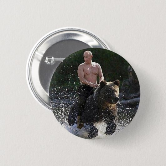 Badge Rond 5 Cm Poutine monte un ours ! (Devant & derrière)