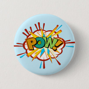 Badge Rond 5 Cm Pow de texte comique ! Livre de dessin de Superher