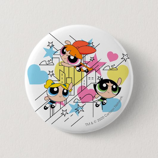 Badge Rond 5 Cm Powerpuff Girls Townsville Pattern (Devant)