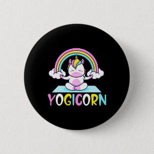 Badge Rond 5 Cm Praticien de yoga Yogicorn Licorne Méditer Inhaler