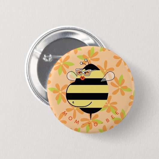 Badge Rond 5 Cm Pregnant Mom-to-Bee with Glasses Orange Floral (Devant & derrière)