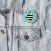Badge Rond 5 Cm Pregnant Mom-to-Bee with Glasses Teal Blue Floral (En situation)