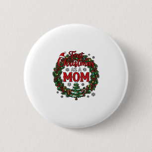 Badge Rond 5 Cm Premier Noël comme couronne de pin de l'arbre de m