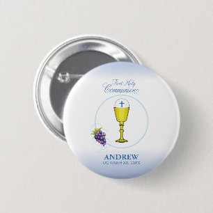 Badge Rond 5 Cm Première communion de garçon, calice avec hostie e