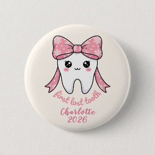 Badge Rond 5 Cm Première Dent de Bébé Arc Rose Milestone Kawaii De