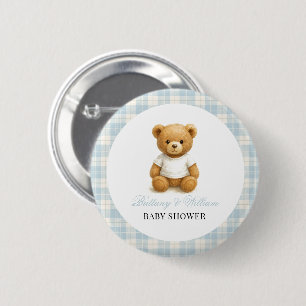 Badge Rond 5 Cm Preppy Bear Designer Blue Plaid Baby shower