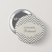 Badge Rond 5 Cm Preppy Chevron Stripe Modern Monogramme Nom (Devant & derrière)