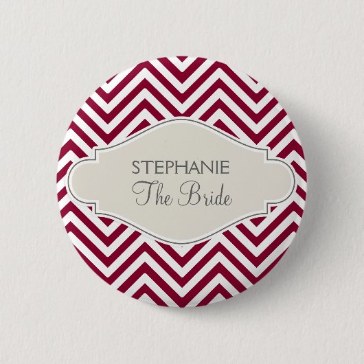 Badge Rond 5 Cm Preppy Chevron Stripe Moderne Rouge Blanc Nom de l (Devant)