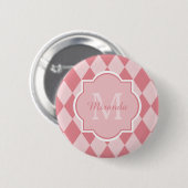 Badge Rond 5 Cm Preppy Jacquard rose clair fille Monogramme et nom (Devant & derrière)
