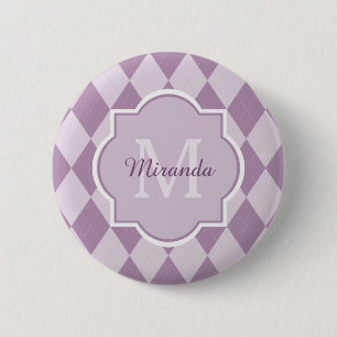 Badge Rond 5 Cm Preppy Jacquard violet clair Girly Monogramme et n