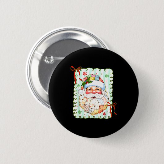 Badge Rond 5 Cm Preppy Santa Claus Christmas Patchwork Santa Xmas  (Devant & derrière)