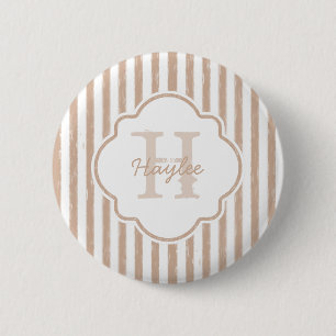 Badge Rond 5 Cm Preppy Tan Peint Stripes Monogramme et nom
