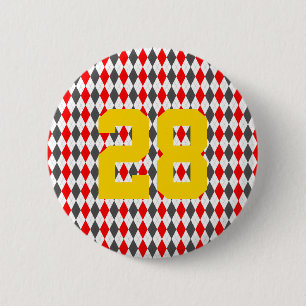 Badge Rond 5 Cm Preppy Team Spirit Jacquard Rouge Noir Jaune Nombr