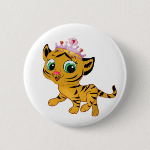 Badge Rond 5 Cm Présent mignon de princesse Tiger Tigress Tiara