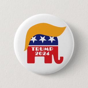 Badge Rond 5 Cm Président Trump 2024 Éléphant Républicain Logo Che