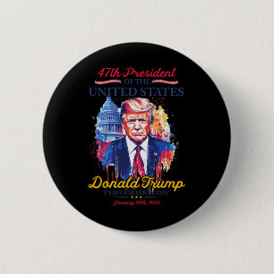 Badge Rond 5 Cm Président Trump Usa Jour d'investiture 2025 Mémora