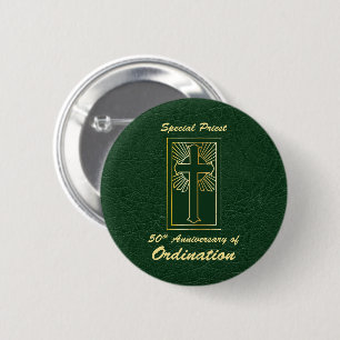 Badge Rond 5 Cm Prêtre 50e anniversaire de l'ordination look cuir