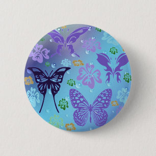 Badge Rond 5 Cm Pretty Blues Butterflies