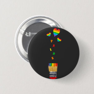 Badge Rond 5 Cm Pride peinte Coeurs arc-en-ciel brosse