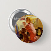 Badge Rond 5 Cm Prières au coucher, Fille avec chiot, Religion Vin (Devant & derrière)