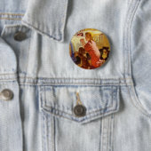 Badge Rond 5 Cm Prières au coucher, Fille avec chiot, Religion Vin (En situation)