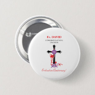 Badge Rond 5 Cm Priest 75ème anniversaire de l'ordination Croix no