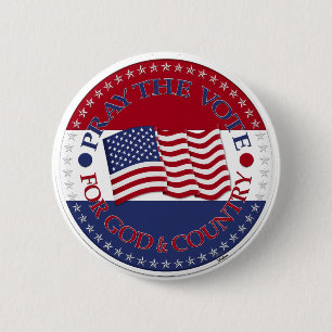 Badge Rond 5 Cm Priez pour Dieu et le pays avec le drapeau américa